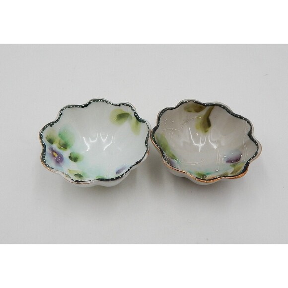 Porcelain Footed Nut Sauce Bowls Painted Roses Moriage Gold Trim Japan Asian - Picture 4 of 7